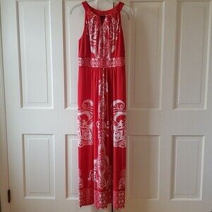NWT SANDRA DARREN MAXIDRESS RED WHITE SIZE 8